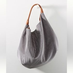 Anthropologie corded velvet slouchy tote bag purse shoulder bag grey silver